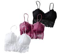 3 Pieces Low Back Bra for Women UK Cami Lace Bralette Cross Cut Camisole Tank Top Crossed Spaghetti Straps Halter Tops with Bra Pads