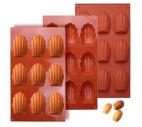 3 Pieces Madeleines Baking Tray 9 Cavities Madeleine Trays 28.8 x 16.9 cm Silicone Baking Trays Non Stick Baking Trays Madeleines Moulds Shell Shaped Silicone Moulds for Chocolate Cakes Candy Cookies
