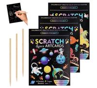 3 Pieces Magic Scratch Book with Wooden Pens, Dinosaurs, Underwater World, Spaceman Scratch Pictures,18.5 x 13.5 cm Rainbow Scratch Paper,Scratch Art Paper for School,Party and Family Activities