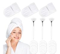 3 Pieces Mask Brush Face Set Fan Brush Cosmetic 3 Pieces Cosmetic Hair Band Velcro Terry Cloth Hair Band 9 Pieces Compressed Face Sponges Reusable for Face Treatments
