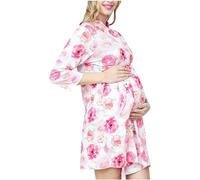 3 Pieces Maternity Robe and Baby Receiving Blanket Set UK Sale Clearance, Flowers Print Mommy Robe Baby Swaddle Blanket with Headband Ladies Long Sleeve Nursing Dress Nightdress Nursery Blankets