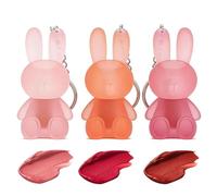 3 Pieces Matte Lip Gloss Set, Cute Rabbit Matte Liquid Lipstick Set, 2 in 1 Keyring Lipstick, Lip Colour for Women and Girls