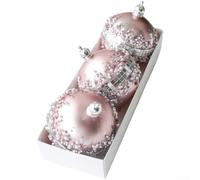 3 Pieces Matte Plastic Christmas Balls 8cm with Pink Sequin and Gold Pumpkin for Tree and Holiday Party Decorations with European Influence (B)