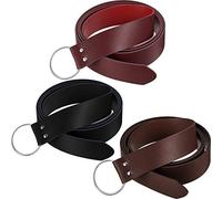 3 Pieces Medieval Ring Belt Faux Leather Renaissance Viking Knight Belt Men Reenactment Accessory for Halloween Cosplay, Black, Brown, Wine Red, One size