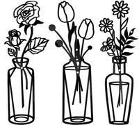 3 Pieces Metal Flower Wal Art Decoration - Black Wire Art, Black Metal Wall Art for Kitchen, Living Room, Bathroom, Bedroom, Patio, Balcony