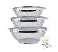 3 Pieces Metal Strainer Set for Kitchen, 22/25/28cm Stainless Steel Colander Baskets with Handle and Base, 1.5mm Micro-Perforated Sieve for Pasta Rice Fruit Vegetable Food Drain Rinse Steam