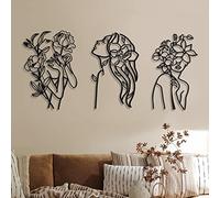 3 Pieces Metal Wall Art Decor Minimalist Abstract Woman Wall Art Modern Line Drawing Wall Art Decor Metal Female Single Line Wall Home Hanging for Bedroom Kitchen Bathroom Living Room (Black, Elegant)