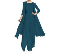 3 Pieces Mother of The Bride Pant Suits for Wedding Plus Size Mother of Groom Pant Suit Wedding Formal Outfits Teal Size 20