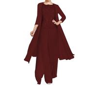 3 Pieces Mother of The Bride Pant Suits for Wedding Plus Size Mother of Groom Pant Suit Wedding Formal Outfits Burgundy Size 20