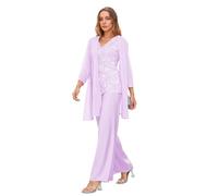 3 Pieces Mother of The Bride Pant Suits Lace Chiffon Formal Pantsuits with Jackets for Women Evening Wedding Party Lavender