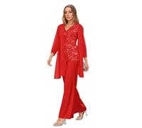 3 Pieces Mother of The Bride Pant Suits Lace Chiffon Formal Pantsuits with Jackets for Women Evening Wedding Party Red