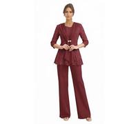 3 Pieces Mother of The Bride Pantsuits Plus Size Formal Wedding Guest Pant Suits with Jacket Burgundy