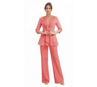3 Pieces Mother of The Bride Pantsuits Plus Size Formal Wedding Guest Pant Suits with Jacket Coral