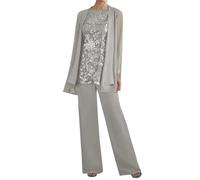 3 Pieces Mother of The Bride Trouser Suits Silver Grandmother Wedding Outfits Chiffon Evening Outfit for Women Size 14