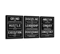 3 Pieces Motivational Canvas Wall Art Painting Office Decor Discipline Inspiring Quotes Posters Prints Artwork Inspirational Picture for Wall Art Decoration Home Living Room Framed(12"x16"x3pcs)