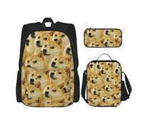 3 Pieces Mr Doge Meme Backpack Set, Adjustable Shoulder Bag Set with Lunch Box Pencil Case