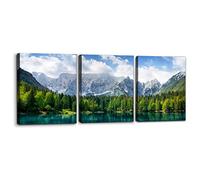 3 Pieces Nature Scenery Wall Art Decor Beautiful Landscape with Turquoise Lake Forest and Mountains Pictures Painting Print on Canvas Modern Artwork Stretched Framed Ready to Hang - 12"x16"x3 Panel