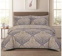 3 Pieces New Luxurious Super Soft Duvet Cover Set Cotton Rich Reversible Quilt Cover Bedding Set With 2 Pairs Pillowcases (Damask Ochre, Super King)