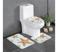 3 Pieces Non Slip Bathroom Mat Sets Pedestal Mat + Toilet Seat Cover Mat+ Bath Mat Bathroom 3d Beautiful Maritime Summer Starfish Pictorial Decoration Rugs Perfect Combination Of Luxury And Comfort