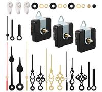 3 Pieces Non Ticking Quartz Clock Movement Mechanism with 6 Sets of Short Hands Battery Operated Clock Motor Kit Home Improvement Tools for DIY Repair Replacement, 0.7 Inches Total Shaft Length