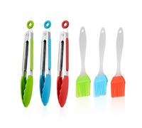 3 Pieces of 7 Inch Cooking Tongs, 3 Pieces of Silicone Oil Brushes, Silicone Tongs for Air Fryer, Toaster Tongs, Kitchen Accessory Clamps, Kitchen Tongs for Cooking