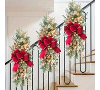 3 pieces of Christmas wreaths upside down staircase door ornaments Christmas flocking snow ornaments with bow decorations