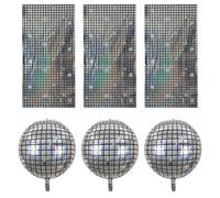 3 Pieces Of Disco Background Cloth And 3 Pieces Of Disco Balloons, Waterproof Background Cloth, Shiny Background Cloth, Party Scene Decoration