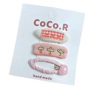 3 pieces of fabric hair clips, hand-embroidered cute side clips that won't damage the hair pink