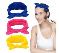 3 Pieces of Rabbit Ear Headbands, Women's Accessories, Cute Headbands, Fabric Headbands, Suitable for Birthdays, Friend Gatherings, Parties, Daily Wear (Rose Red, Royal Blue, Yellow) (20 * 8cm)