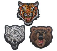 3 Pieces Of Roaring Animal Armbands, Tactical Embroidered Armbands, Animal Badge Decals, Tiger, Wolf, Bear Cloth Patches, Clothing And Hat Badges, Magic Patches