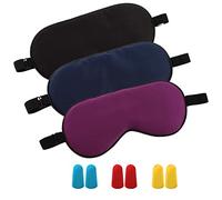 3 Pieces of Sleeping Silk Eye Mask, with 3 Pairs of Earplugs, Double-Sided Solid Color Shading Sleeping Eyeshade, Soft and Adjustable Eye Cover, Suitable for Bed, Travel, and Office.