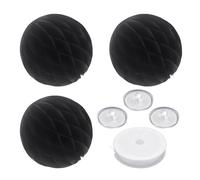 3 Pieces of Three-Dimensional Paper Honeycomb Balls, with 1 Piece of Fishing Line and 3 Pieces of Sticky Hooks. Round Hanging Flower Balls, Party Decoration Flower Balls (Black).