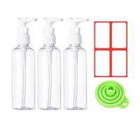 3 Pieces of Transparent Push Bottles, 1 Piece of Funnel, 1 Piece of Label Sticker, Refillable Dispensing Bottle, Cream and Lotion Bottle, Suitable for Travel and Business Trips