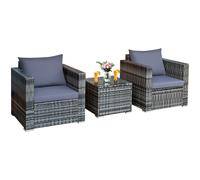 3 Pieces Outdoor Patio Furniture Set Rattan Conversation Sofa Set With Cushions COSTWAY Grey One Size