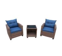 3 Pieces Outdoor PE Rattan Bistro Set, with Tempered Glass Top Coffee Table FURNITURE ONE Brown 1 Pack