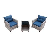 3 Pieces Outdoor PE Rattan Bistro Set, with Tempered Glass Top Coffee Table FURNITURE ONE Natural 1 Pack