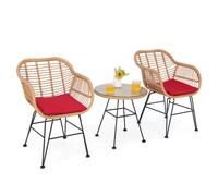 3 Pieces Patio Bistro Set Outdoor PE Rattan Armchairs w/Tempered Glass Table COSTWAY Multi One Size