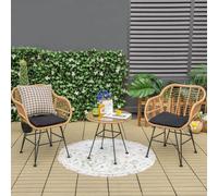 3 Pieces Patio Bistro Set Outdoor PE Rattan with Tempered Glass Table Wyld and Coco Black 1 Pack