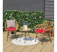 3 Pieces Patio Bistro Set Outdoor PE Rattan with Tempered Glass Table Wyld and Coco Red 1 Pack