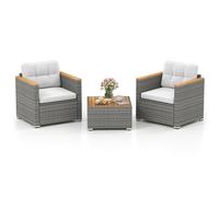 3 Pieces Patio Furniture Set Wicker Bistro Conversation Set COSTWAY White One Size