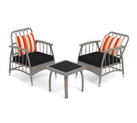 3 Pieces Patio PE Wicker Furniture Set with 5-Level Adjustable Backrest-Grey - Costway | TJ Hughes Grey