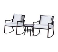 3-Pieces PE Rattan Garden Rocking Chair Set w/ Soft Cushion