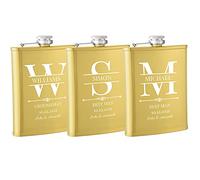 3 Pieces Personalised Hip Flasks for Groomsmen Gifts, 8oz Engraved Alcohol Flasks for Wedding, Customised Whisky Hip Flask for Bachelor Stag Party, Father of The Bride Gifts (Gold)