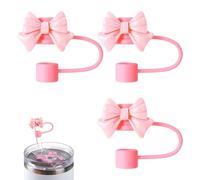 3 Pieces Pink Bow Straw Cover,Covers for Stanley Cup,Toppers Straws Accessories,Bows Topper Caps Silicone,10MM Reusable Dust Straw Toppers,for Compatible With 30&40 Oz Astanley,Snoopy Tumbler (Pink)