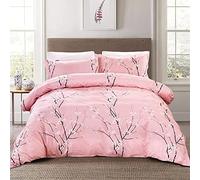 3 Pieces Pink Plum Pattern Duvet Cover for Girl Floral Bedding Set with 2 Pillowcases Soft Microfiber Botanical Branch Duvet Cover Set King 220x230cm