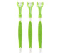 3 Pieces Plastic Nylon Three Head Multi Angle Toothbrush Cleaning Dog Cat Brush Bad Breath Teeth Care Tool,Green