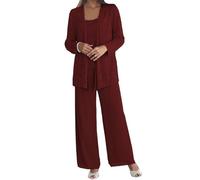 3 Pieces Plus Size Mother of The Bride Outfits Black Wedding Outfits Chiffon Trouser Suits for Women for Weddings UK 22