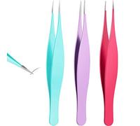 3 Pieces Pointed Tweezers Ingrown Hair Tweezers Precision Needle Nose Pointed Tweezers Stainless Steel Blackhead Remover for Eyebrow Hair, Facial Hair Removal (Blue,Red,Purple)