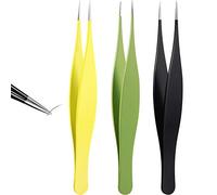 3 Pieces Pointed Tweezers Ingrown Hair Tweezers Precision Needle Nose Pointed Tweezers Stainless Steel Blackhead Remover for Eyebrow Hair, Facial Hair Removal (Yellow,Green,Black)