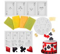 3 Pieces Poker Silicone Molds Playing Cards Casino Themed Fondant Mold 3D Sugar Craft Chocolate Candy Mold for Cake Candy Decorations